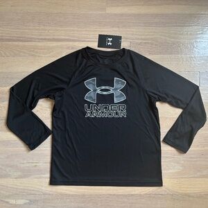 Boys black under armour logo long sleeve shirt size large nwt